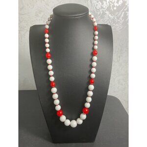 Red & White Beaded Necklace With Clasp